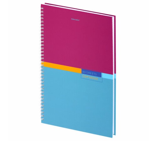 Тетрадь А4, 80 л., BRAUBERG, гребень, клетка, обложка твердая, 