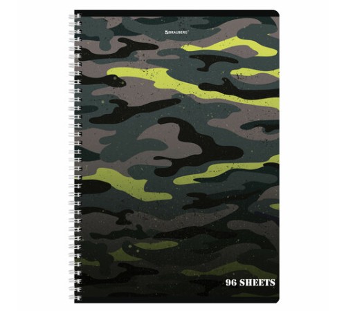 Тетрадь А4, 96 л., BRAUBERG, гребень, клетка, обложка картон, 