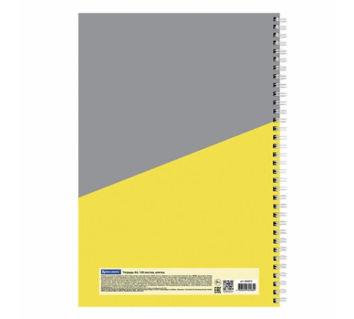 Тетрадь А4, 120 л., BRAUBERG, гребень, клетка, обложка твердая, 