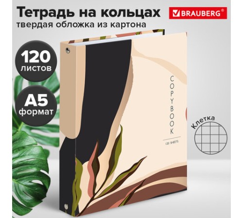 Тетрадь на кольцах А5 (175х215 мм), 120 листов, твердый картон, клетка, BRAUBERG, Vision, 404075