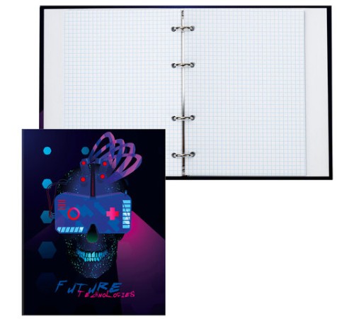 Тетрадь на кольцах А5 (175х215 мм), 120 листов, твердый картон, клетка, BRAUBERG, Cyber, 404083