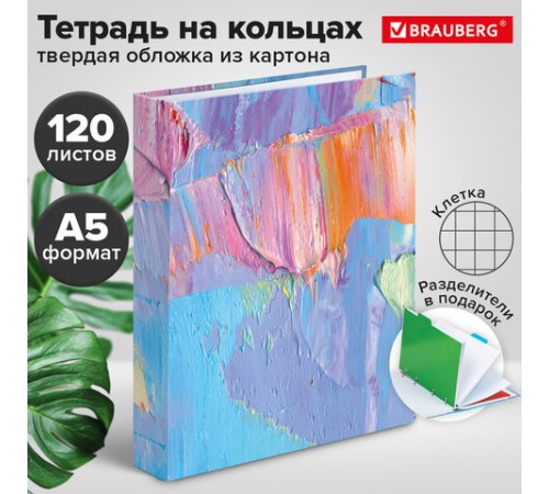 Тетрадь на кольцах А5 (175х215 мм), 120 листов, твердый картон, клетка, с разделителями, BRAUBERG, Blur, 404087