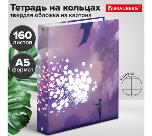 Тетрадь на кольцах А5 (175х215 мм), 160 листов, твердый картон, клетка, BRAUBERG, 