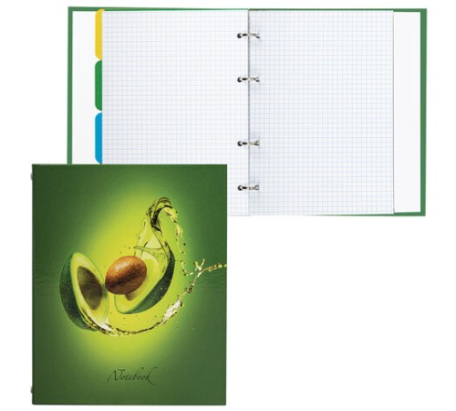 Тетрадь на кольцах А5 (175х215 мм), 240 листов, твердый картон, клетка, с разделителями, BRAUBERG, Авокадо, 404098