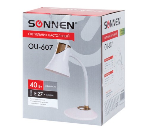 Настольная лампа / светильник SONNEN OU-607, на подставке, цоколь Е27, белый/коричневый, 236680 Настольная лампа / светильник SONNEN OU-607, на подставке, цоколь Е27, белый/коричневый, 236680