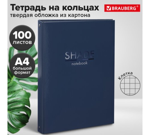 Тетрадь на кольцах БОЛЬШАЯ А4 (210х305 мм), 100 листов, твердый картон, клетка, BRAUBERG, Shade, 404102