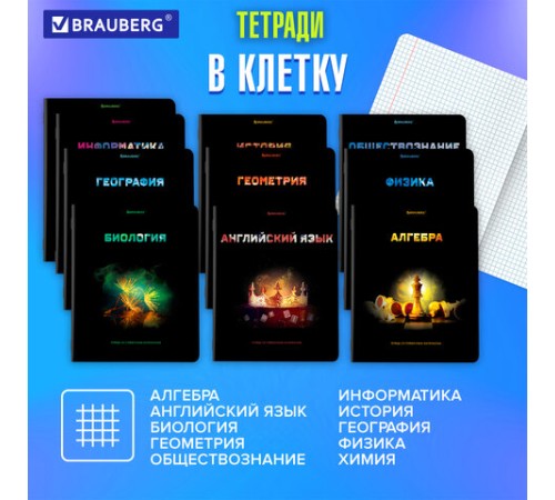 Тетради предметные, КОМПЛЕКТ 12 ПРЕДМЕТОВ, 48 л., глянцевый УФ-лак, BRAUBERG, 