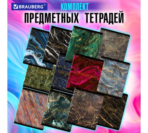 Тетради предметные, КОМПЛЕКТ 12 ПРЕДМЕТОВ, 48 л., SoftTouch, фольга, BRAUBERG, 