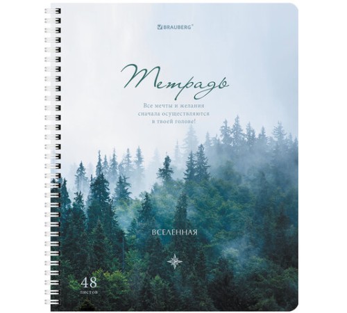 Тетрадь А5 48 л. BRAUBERG, гребень, клетка, обложка картон, 