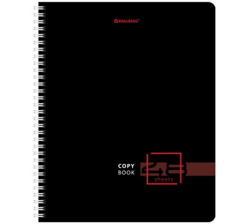 Тетрадь А5 48 л. BRAUBERG, гребень, клетка, глянцевая ламинация, 