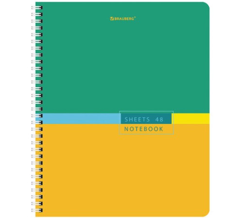 Тетрадь А5 48 л. BRAUBERG, гребень, клетка, глянцевая ламинация, 