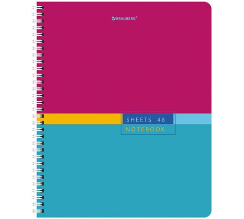 Тетрадь А5 48 л. BRAUBERG, гребень, клетка, глянцевая ламинация, 