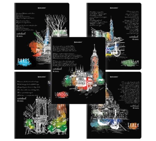 Тетрадь А5, 48 л., BRAUBERG, скоба, клетка, глянцевый лак, 