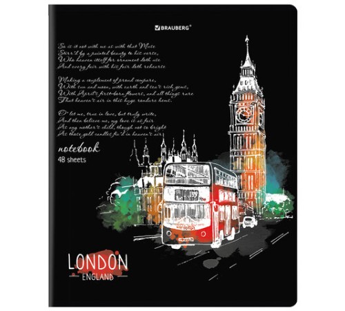 Тетрадь А5, 48 л., BRAUBERG, скоба, клетка, глянцевый лак, 