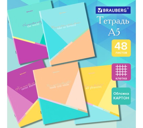 Тетрадь А5 48 л. BRAUBERG скоба, клетка, обложка картон, 