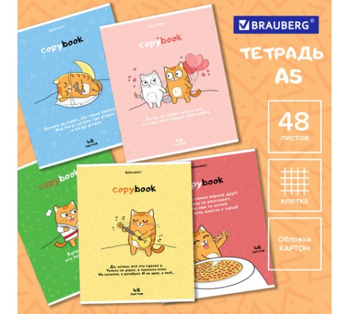 Тетрадь А5, 48 л., BRAUBERG, скоба, клетка, обложка картон, 
