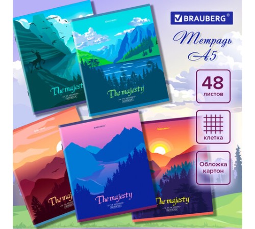 Тетрадь А5 48 л. BRAUBERG скоба, клетка, обложка картон, 