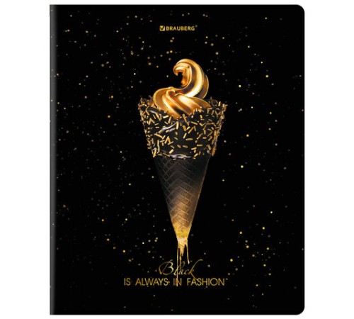 Тетрадь А5, 48 л., BRAUBERG, скоба, клетка, матовая ламинация, фольга, 