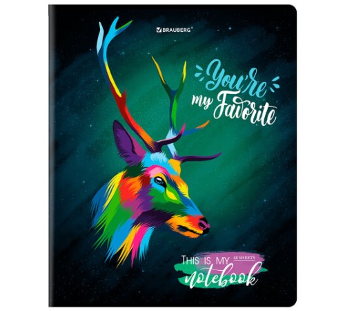 Тетрадь А5, 48 л., BRAUBERG, скоба, клетка, матовая ламинация, выборочный лак, 