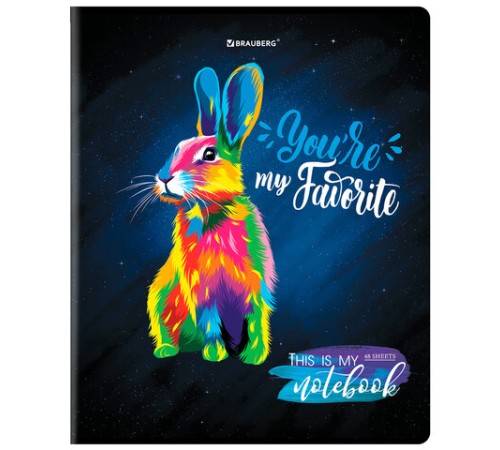 Тетрадь А5, 48 л., BRAUBERG, скоба, клетка, матовая ламинация, выборочный лак, 