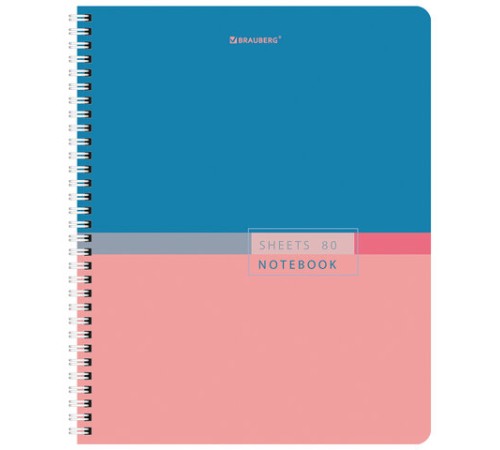 Тетрадь А5 80 л. BRAUBERG, гребень, клетка, обложка картон, 