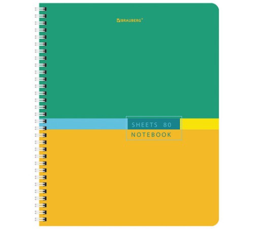 Тетрадь А5 80 л. BRAUBERG, гребень, клетка, обложка картон, 