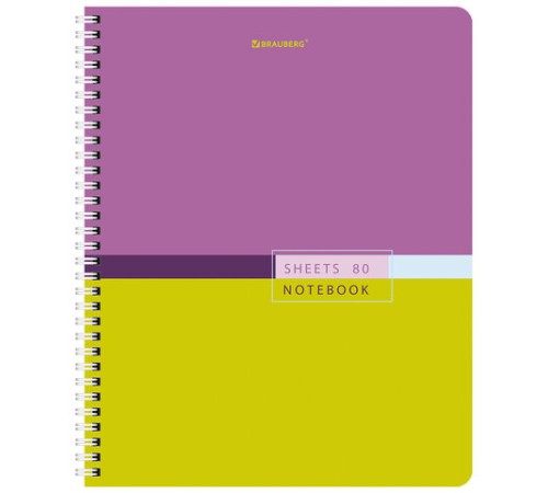 Тетрадь А5 80 л. BRAUBERG, гребень, клетка, обложка картон, 