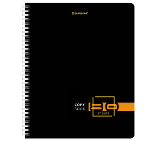Тетрадь А5 80 л. BRAUBERG, гребень, клетка, глянцевая ламинация, 