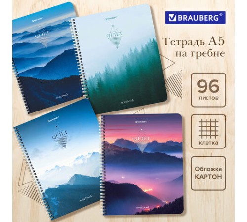 Тетрадь А5 96 л. BRAUBERG, гребень, клетка, обложка картон, 