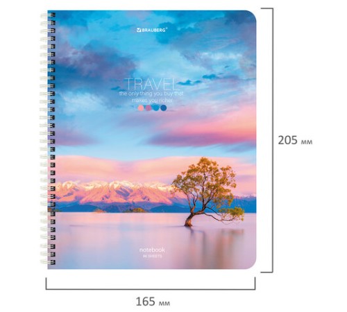 Тетрадь А5 96 л. BRAUBERG, гребень, клетка, обложка картон, 