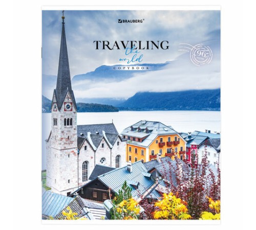 Тетрадь А5, 96 л. BRAUBERG, скоба, линия, обложка картон, 