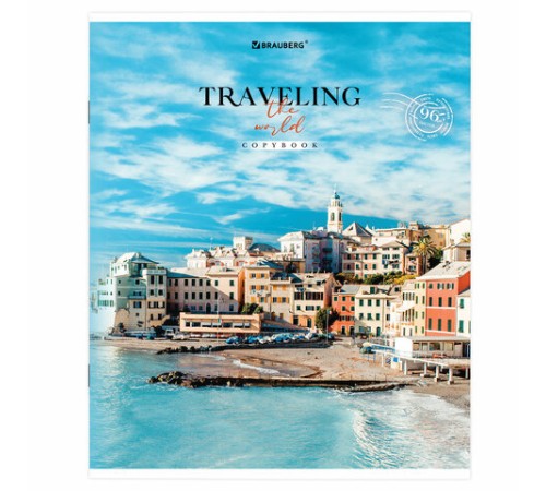 Тетрадь А5, 96 л. BRAUBERG, скоба, линия, обложка картон, 