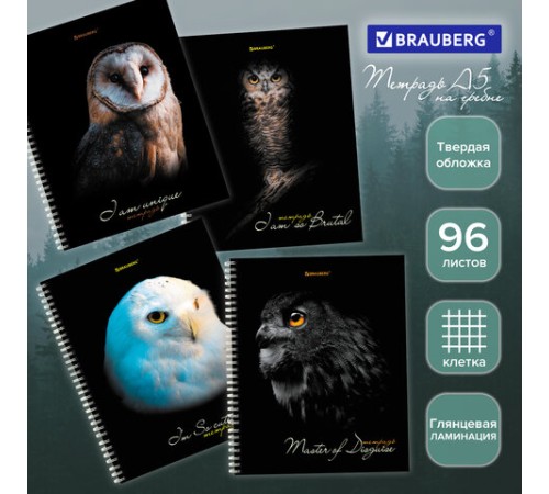 Тетрадь А5 96 л. BRAUBERG, гребень, клетка, твёрдая обложка, 