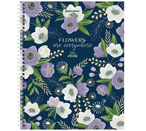 Тетрадь А5 96 л. BRAUBERG, гребень, клетка, твёрдая обложка, 