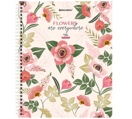 Тетрадь А5 96 л. BRAUBERG, гребень, клетка, твёрдая обложка, 