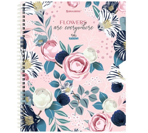 Тетрадь А5 96 л. BRAUBERG, гребень, клетка, твёрдая обложка, 