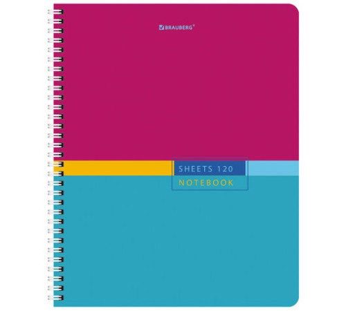 Тетрадь А5 120 л. BRAUBERG, гребень, клетка, глянцевая ламинация, 