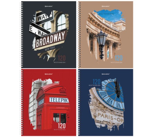 Тетрадь А5 120 л. BRAUBERG, гребень, клетка, твёрдая обложка, 