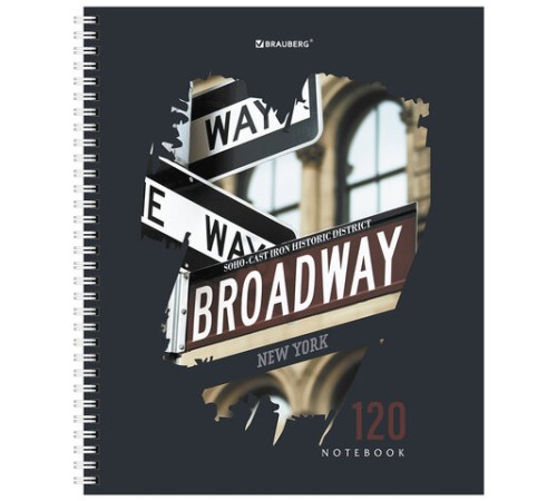 Тетрадь А5 120 л. BRAUBERG, гребень, клетка, твёрдая обложка, 