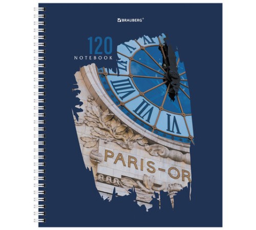 Тетрадь А5 120 л. BRAUBERG, гребень, клетка, твёрдая обложка, 