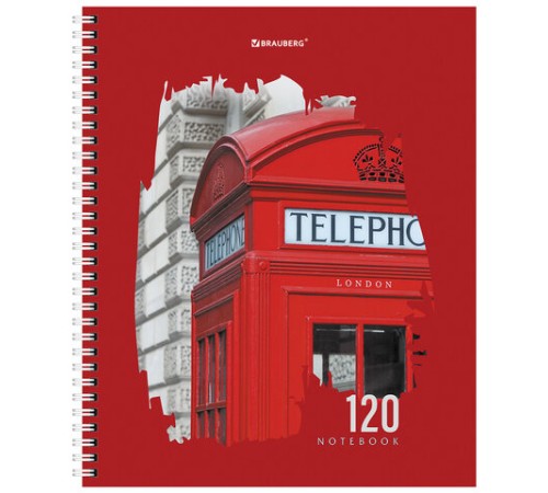 Тетрадь А5 120 л. BRAUBERG, гребень, клетка, твёрдая обложка, 