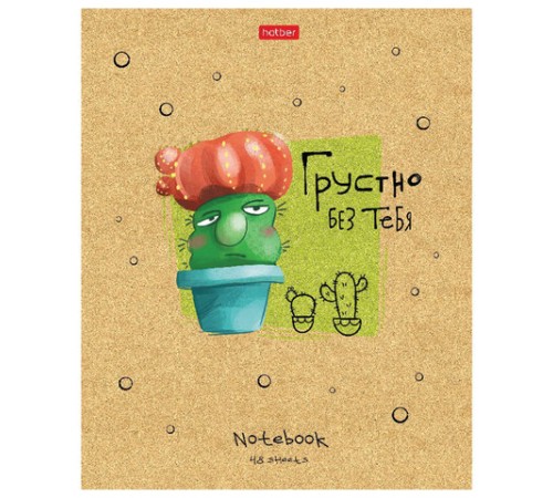 Тетрадь А5 48 л. HATBER скоба, клетка, матовая ламинация, 