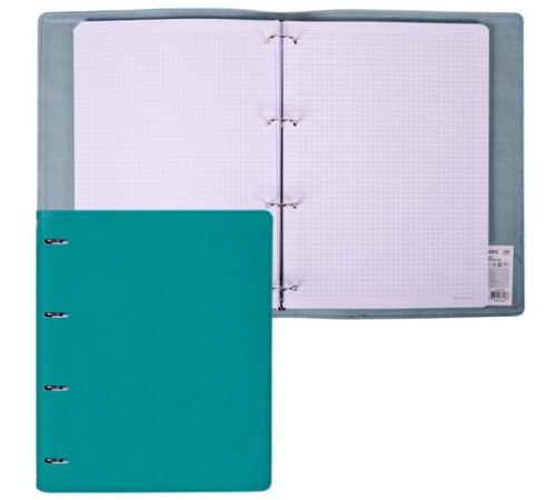 Тетрадь на кольцах БОЛЬШАЯ А4 (240х310 мм), 120 листов, под кожу, клетка, BRAUBERG 