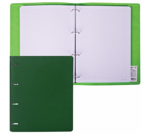 Тетрадь на кольцах БОЛЬШАЯ А4 (240х310 мм), 120 листов, под кожу, клетка, BRAUBERG 