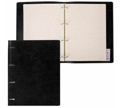 Тетрадь на кольцах БОЛЬШАЯ А4 (240х310 мм), 120 листов, под кожу, клетка, BRAUBERG 