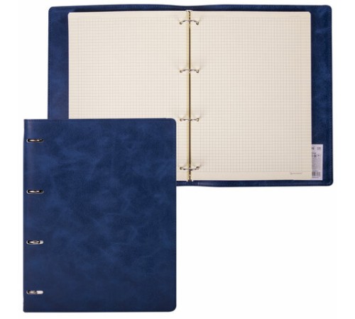 Тетрадь на кольцах БОЛЬШАЯ А4 (240х310 мм), 120 листов, под кожу, клетка, BRAUBERG 