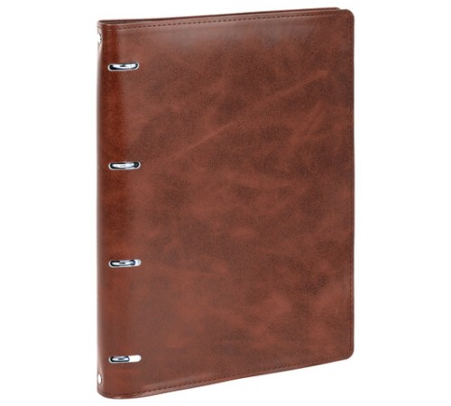 Тетрадь на кольцах БОЛЬШАЯ А4 (240х310 мм), 120 листов, под кожу, клетка, BRAUBERG 