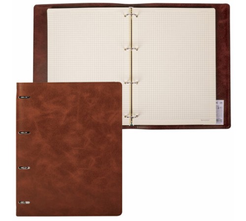 Тетрадь на кольцах БОЛЬШАЯ А4 (240х310 мм), 120 листов, под кожу, клетка, BRAUBERG 