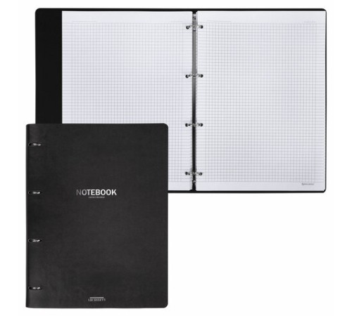 Тетрадь на кольцах БОЛЬШАЯ А4 (240х310 мм), 120 л., под кожу, BRAUBERG VISTA, Black, 404512