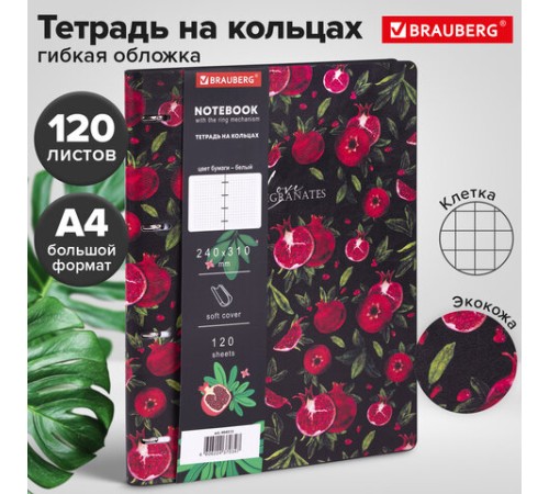 Тетрадь на кольцах БОЛЬШАЯ А4 (240х310 мм), 120 л., под кожу, BRAUBERG VISTA, 